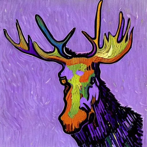 Image similar to purple moose, painting, artwork by van gogh