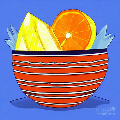 Image similar to boiling imagination in a bowl, super cute, ultra detailed, digital painting, dark blue, yellow, orange, red