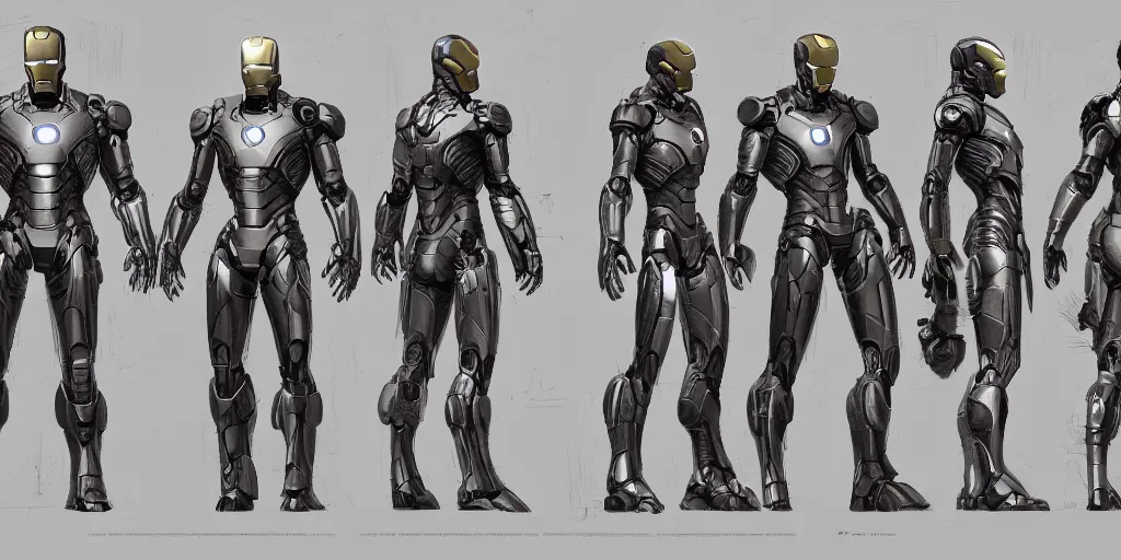 Image similar to definitive iron man, character sheet, concept design, contrast, kim jung gi, greg rutkowski, zabrocki, karlkka, jayison devadas, trending on artstation, 8 k, ultra wide angle, pincushion lens effect