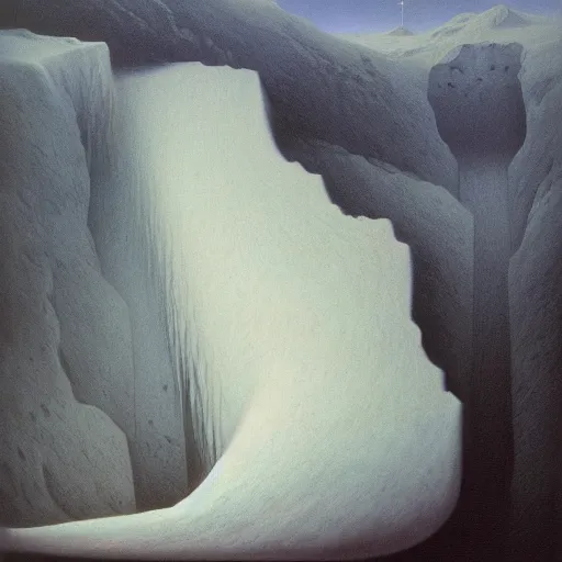 Image similar to a glacier by Zdzisław Beksiński, oil on canvas