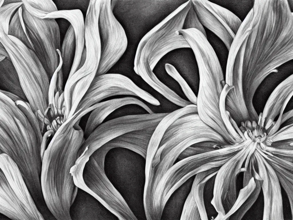 Image similar to Iris flower. Painting by Alex Grey, Karl Blossfeldt