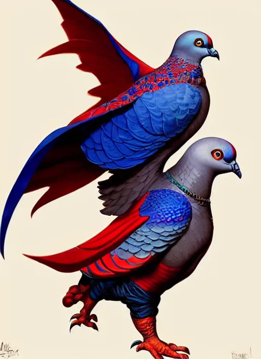 Prompt: portrait of aggressive pigeon, d & d, muscular! blue and red, fantasy, intricate, elegant, highly detailed, digital painting, artstation, concept art, smooth, sharp focus, illustration, art by artgerm and greg rutkowski and alphonse mucha