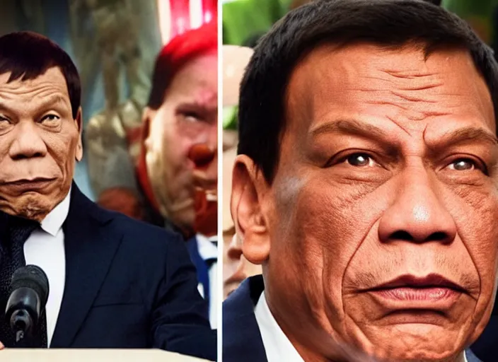 Image similar to rodrigo duterte staring down thanos, real life photograph, award winning photograph, 4 k