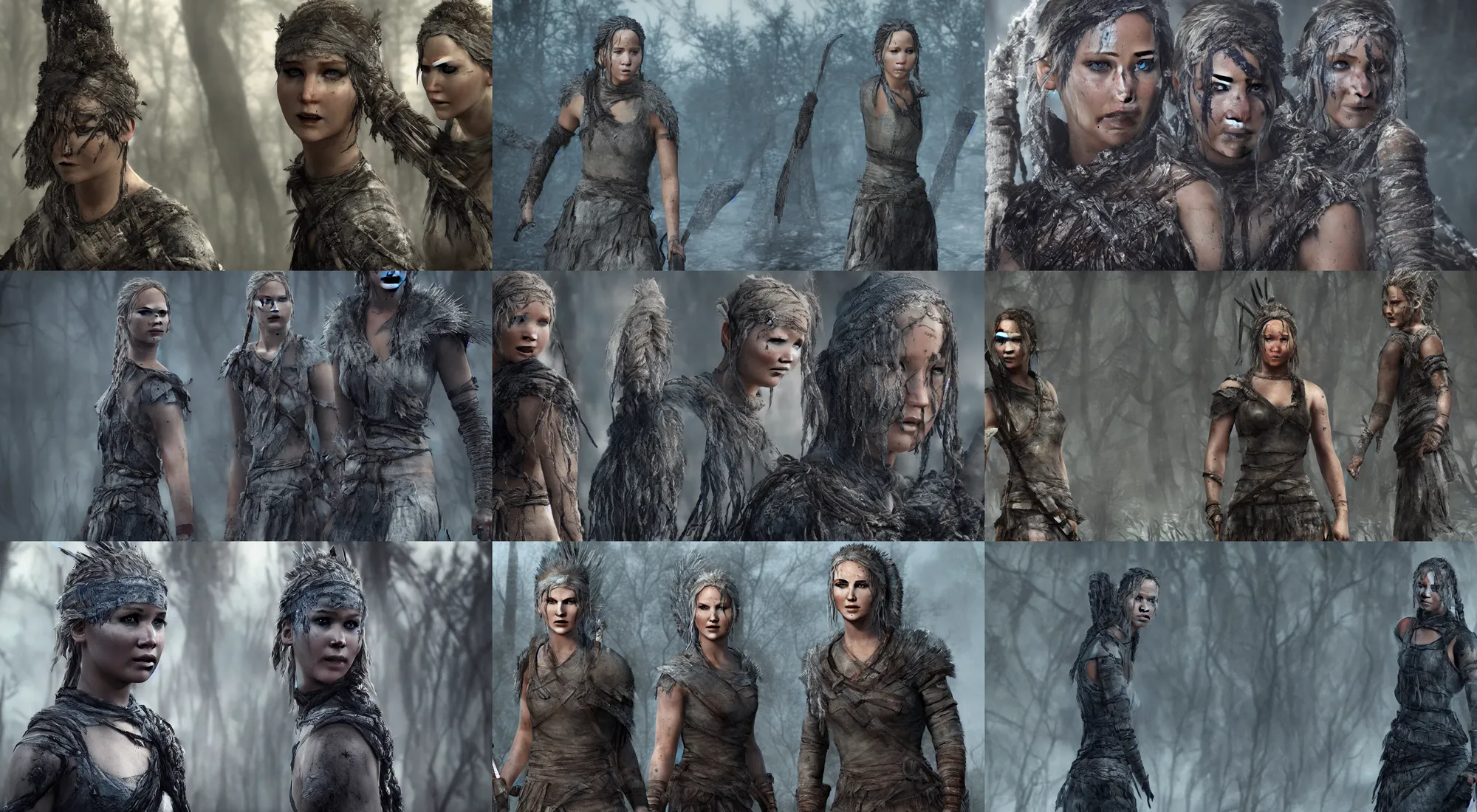 Prompt: Jennifer Lawrence as Senua from Hellblade