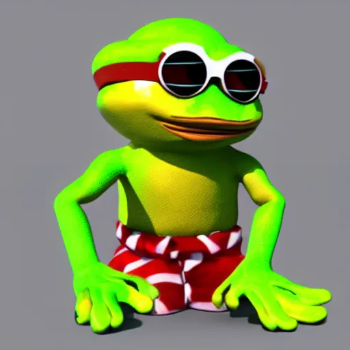 Prompt: a 3 d render of a pepe dressed in hippie clothes