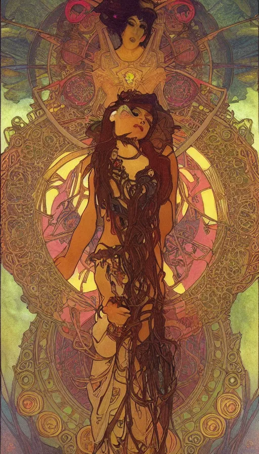 Prompt: psytrance artwork, by alfons maria mucha