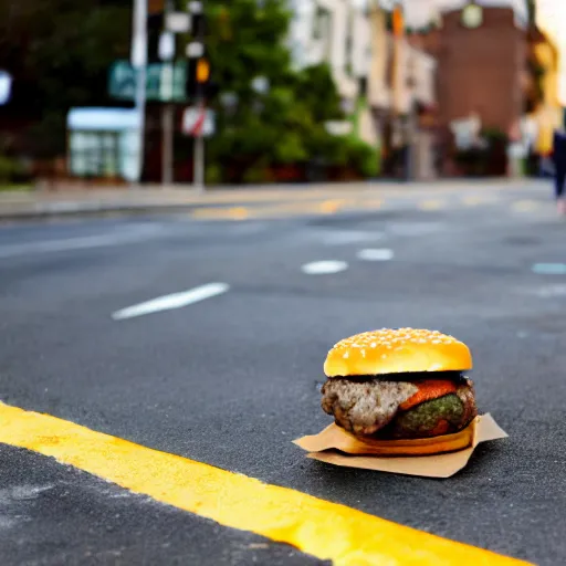 Image similar to a cheeseburger crossing the street