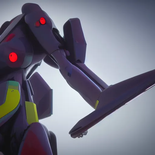 Image similar to neon Genesis evangelion 01 mech concept art close up shot face, 3d art, vfx, octane render, unreal engine, blender