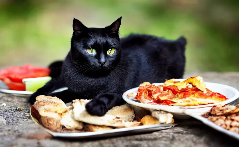 Image similar to a small black cat sitting at the food of god