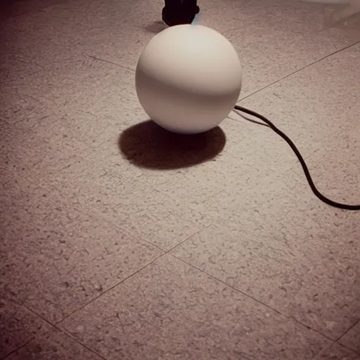 Prompt: a giant ball of electricity hovering over floor tiles candid camera polaroid shit