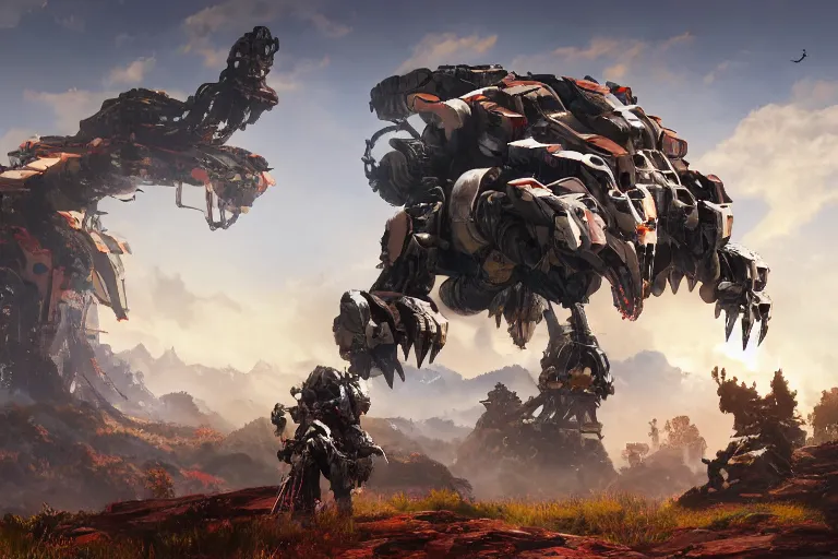 Image similar to burrower machine mecha animal beast robot of horizon forbidden west horizon zero dawn bioluminiscence global illumination ray tracing hdr fanart arstation by sung choi and eric pfeiffer and gabriel garza and casper konefal