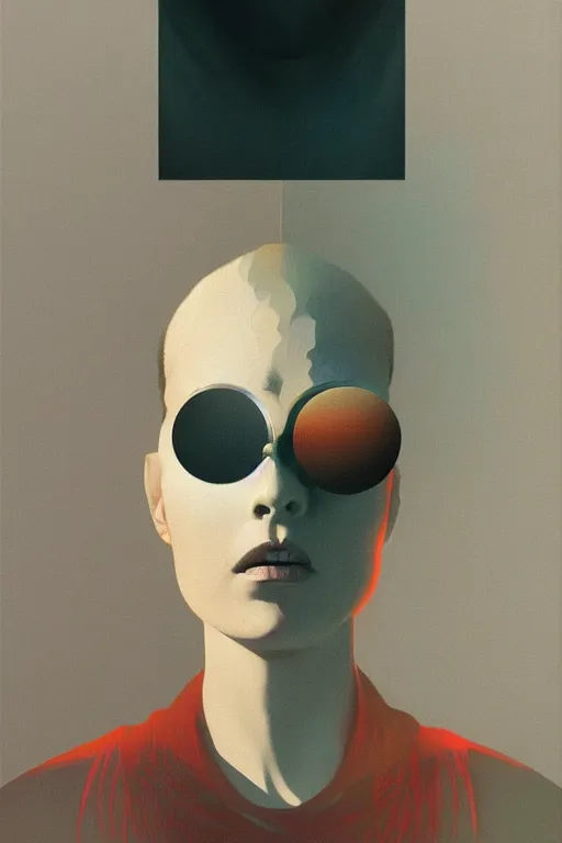 Image similar to woman wearing Oculus and digital glitch head Edward Hopper and James Gilleard, Zdzislaw Beksisnski, higly detailed