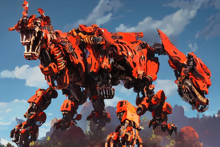 Image similar to fireclaw machine mecha animal beast robot of horizon forbidden west horizon zero dawn bioluminiscence global illumination ray tracing hdr fanart arstation by sung choi and eric pfeiffer and gabriel garza and casper konefal