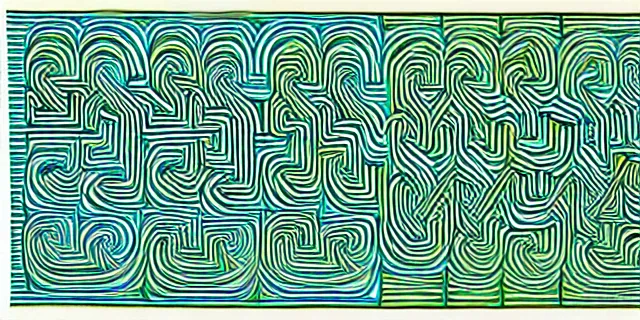 Image similar to endless maze of lines and patterns with spirals and hues of bio luminance by sarah morris