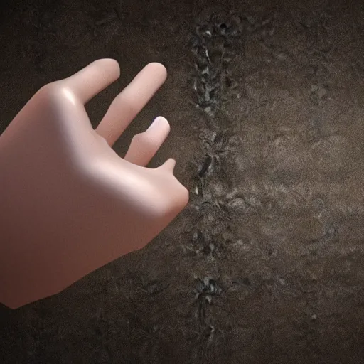 Image similar to hand disolves into volumetric dust pale death arnold render