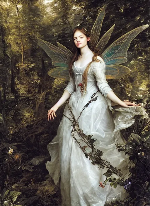 Prompt: Beautiful fairy teenager, Looks like Kristin Kreuk, In the woods, Dramatic, Edge, Good, Infused, Backlight, De-Noise, VFX, insanely detailed and intricate, hypermaximalist, elegant, ornate, hyper realistic, super detailed, by Anthony Van Dyck, by Ivan Shishkin, by John Constable