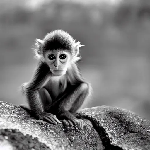 Prompt: cute baby monkey 35mm film photo, ILFORD XP2 Super