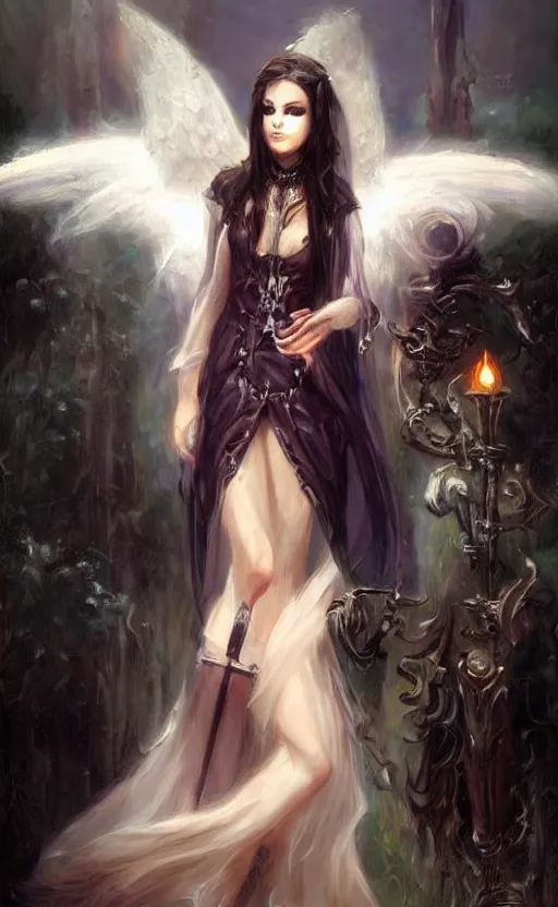 Image similar to Angel knight gothic girl. by Konstantin Razumov, horror scene, highly detailded