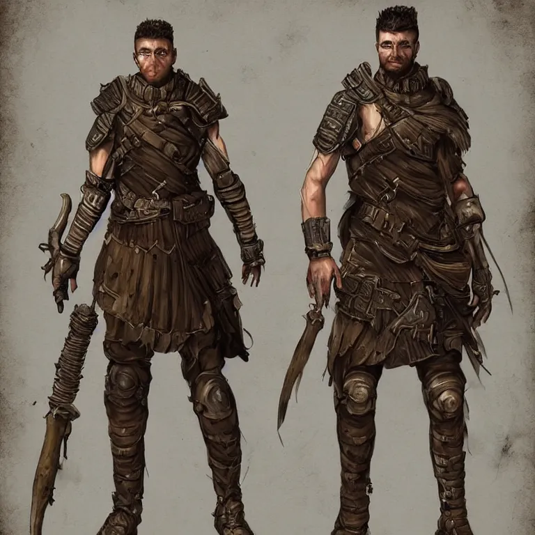 Image similar to full body+ face concept art of a post-apocalyptic roman mercenary in the style of high fantasy art trending on artstation deviantart Pinterest detailed realistic High Resolution HD 8k