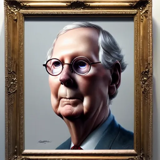 Image similar to amazingly beautiful portrait of a hyper realistic mitch mcconnell as a tortoise painted by greg rutkowski, artgerm, beautiful lighting, masterpiece, epic, 4 k