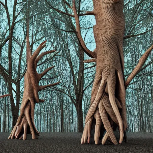 Image similar to trees made of severed human fingers, highly detailed, 4 k