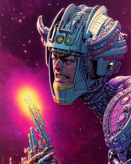 Image similar to galactus, character portrait, portrait, close up, concept art, glow, intricate details, highly detailed, vintage sci - fi poster, in the style of chris foss, rodger dean, moebius, michael whelan, and gustave dore