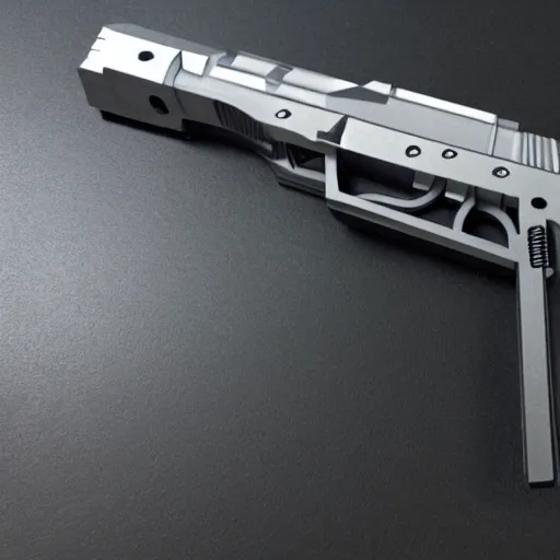 Image similar to the blueprints for a futuristic, 3 d printed revolver that takes glock mags.