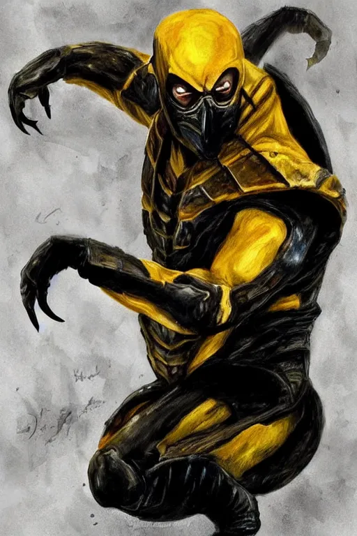 Image similar to scorpion from mortal kombat, painting