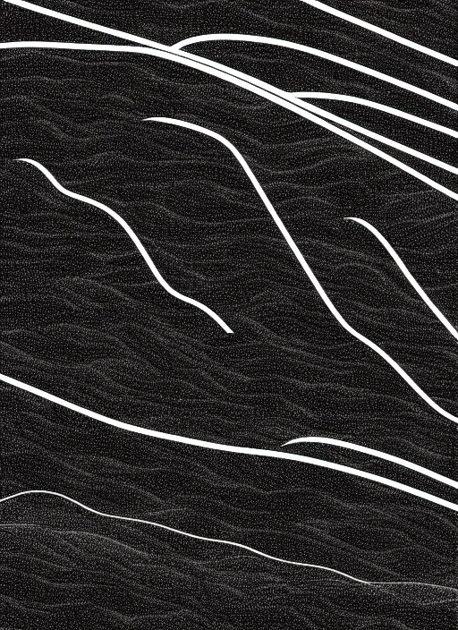 Prompt: white lines drawn topography mountain and hills on a black background