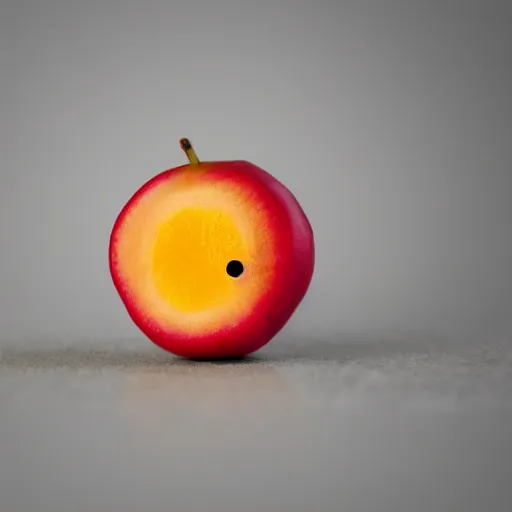 Prompt: Photo of A fruit with human eyes, sigma 50mm, ƒ/8, focal length: 50mm, hyper realistic.