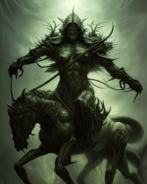 Image similar to concept art by artgerm, pestilence of the four horsemen of the apocalypse, soft green natural light, intricate, war, highly detailed dark art, digital painting, artstation, concept art, smooth, sharp focus, illustration, art by greg rutkowski and luis rollo and uang guangjian and gil elvgren, symmetry!