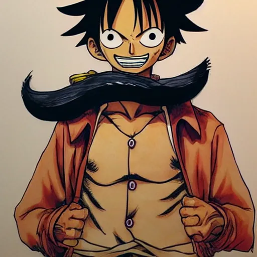 Image similar to luffy with mustache by kim jung gi