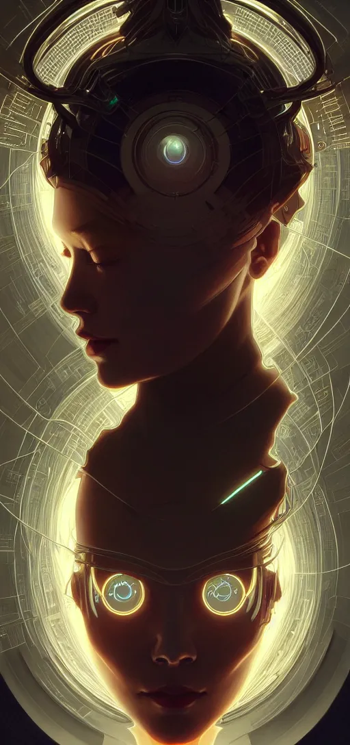 Image similar to symmetry!! portrait of * * * *, sci - fi, tech wear, glowing lights!! intricate, elegant, highly detailed, digital painting, artstation, concept art, smooth, sharp focus, illustration, art by artgerm and greg rutkowski and alphonse mucha