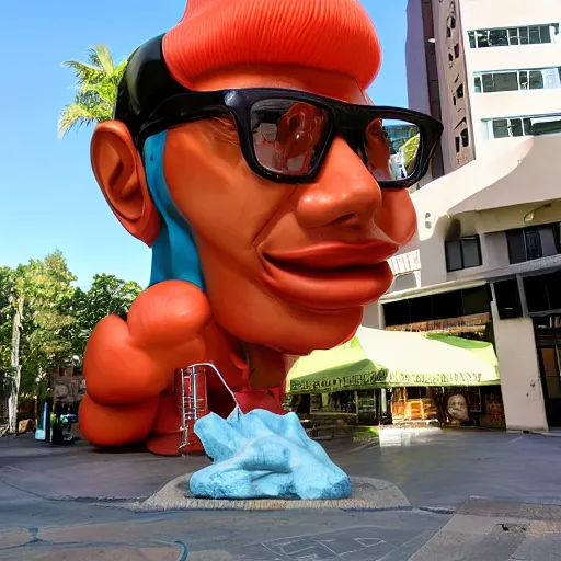 Image similar to 5 0 ft high jeff koons sculpture of jeff goldblum eating a chimichanga