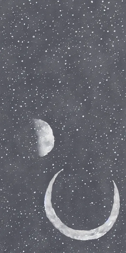 Image similar to traditional oriental water colour of space, liminal, lonely, highly detailed, black ink, moon hovers above