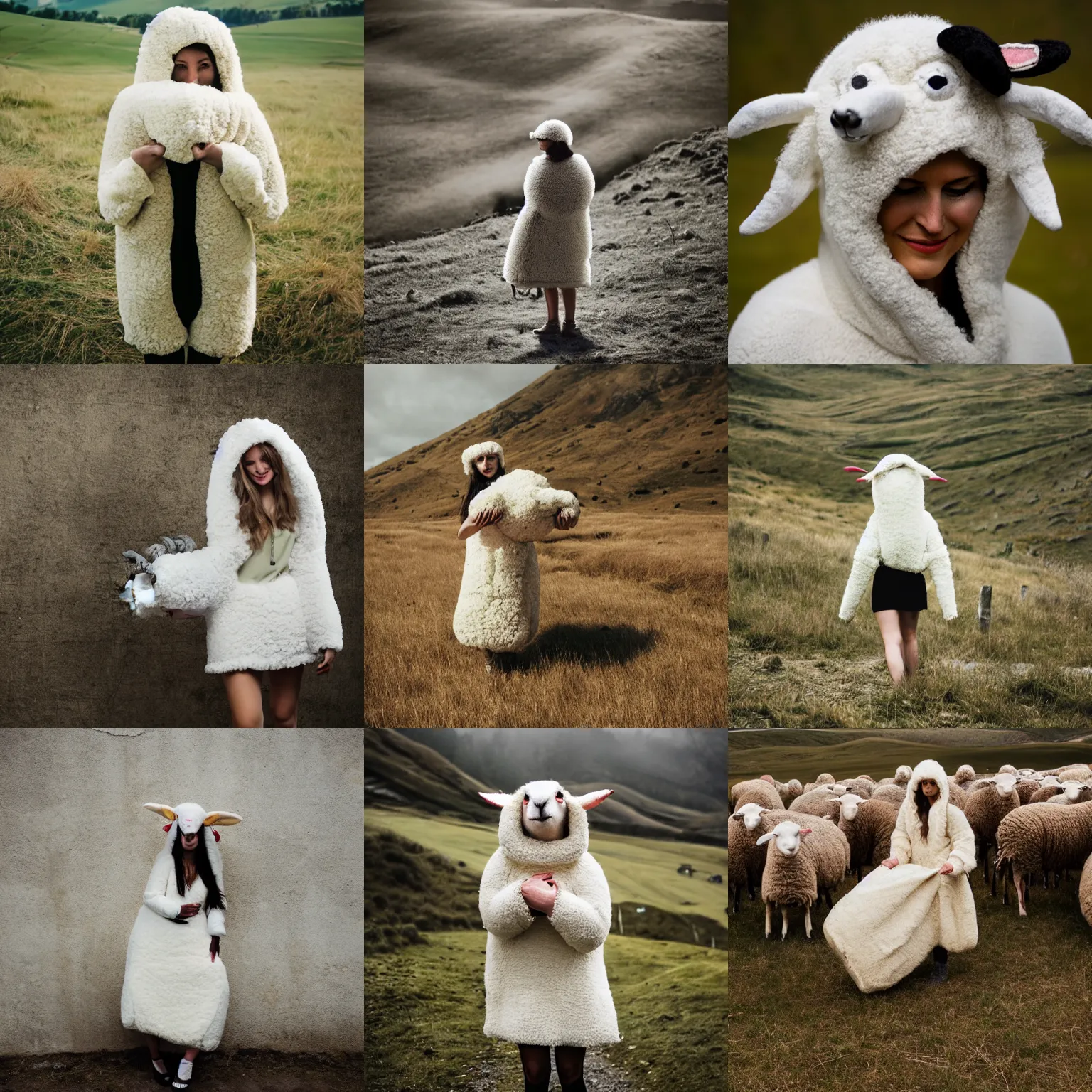 Prompt: woman in a sheep costume, photo by benjamin vnuk