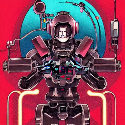 Image similar to detailed color manga illustration of a renaissance Saint as an evil killer robot, cyberpunk, dark, akira