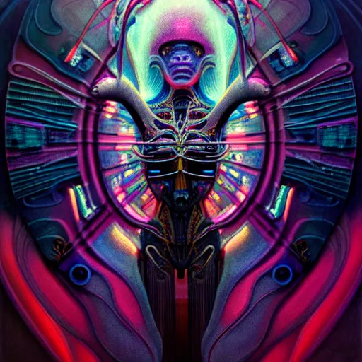 Image similar to extremely psychedelic beautiful brutalist cyborg organism infected by night. intricate, elegant, highly detailed, extremely lifelike photorealistic digital painting, artstation. steichen, gaston bussiere, tom bagshaw, brutalist cyberpunk alphonse mucha, geiger. elegant minimalism. anatomically correct. sharp focus. black. surreal lush cosmic hallucination