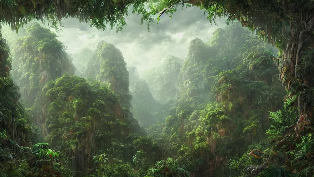 Prompt: Trending on artstation, beautiful jungle, detailed matte painting, oil on canvas