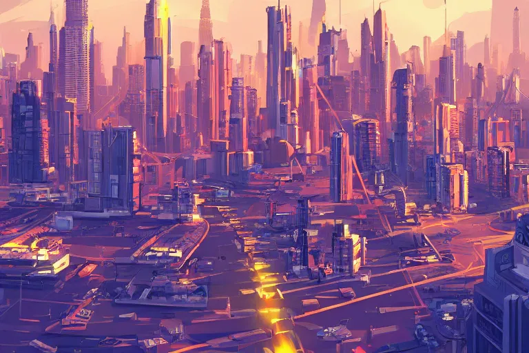 Prompt: cityscape of the future in the style of Romain Trystram, digital art, HD Wallpaper