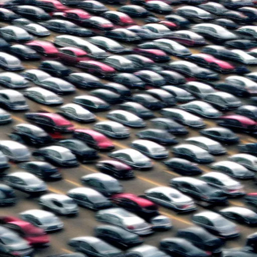 Image similar to Beatiful liminal Fuzzy Photograph of an infinite never-ending parking lot filled with cars, low angle