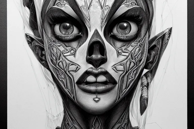 Prompt: graphite and white charcoal on toned paper illustration of symmetrical!! portrait of floral! borderlands 3 psycho, intricate, elegant, highly detailed, digital art, artstation, smooth, sharp focus, illustration