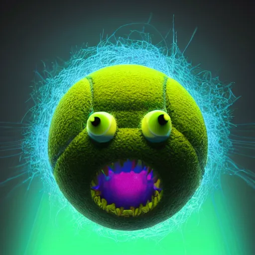 Image similar to a tennis ball monster , colorful, digital art, fantasy, magic, trending on artstation, ultra detailed, professional 3D render by Beeple