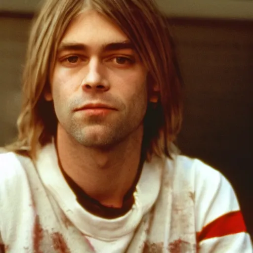 Image similar to close - up of kurt cobain as the character slater in the movie dazed & confused, movie still frame, promotional image, imax 7 0 mm footage