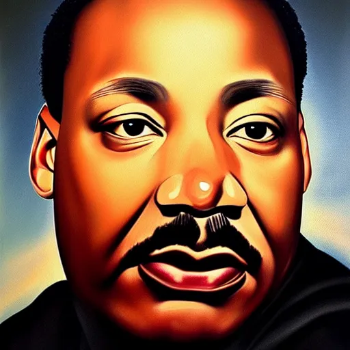 Prompt: hyper realistic oil painting martin luther king in the style of caravaggio