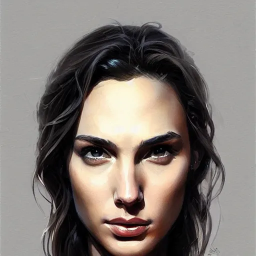 Image similar to “ portrait of gal gadot by greg rutkowski, young, attractive, highly detailed portrait, scifi, digital painting, artstation, concept art, smooth, sharp foccus ilustration, artstation hq ”