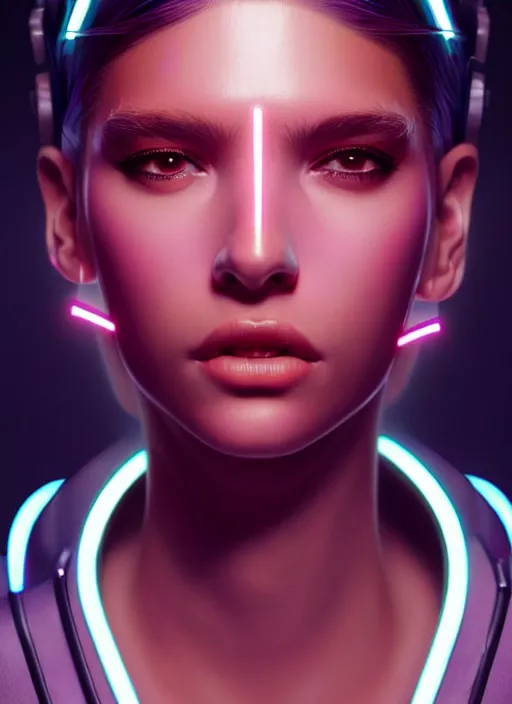 Image similar to photorealistic portrait of latino female humanoid, cyber neon lights, highly detailed, cyberpunk high fashion, elegant, crispy quality, trending in artstation, trending in pinterest, glamor pose, no signature, no watermark, cinematic, octane render, art by artgerm, art by greg rutkowski, art by pascal blanche