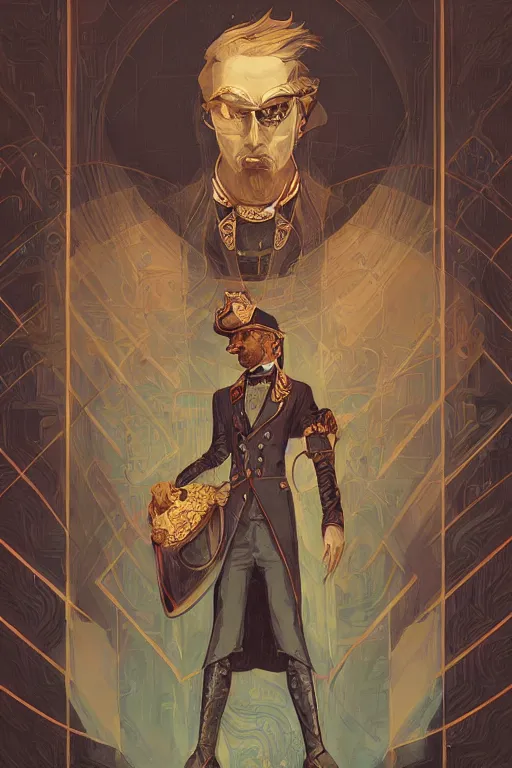 Prompt: portrait of a victorian era duke, man, royal style, art deco, stylized illustration by peter mohrbacher, moebius, victo ngai, vivid colorful comics style, clean line, diesel punk