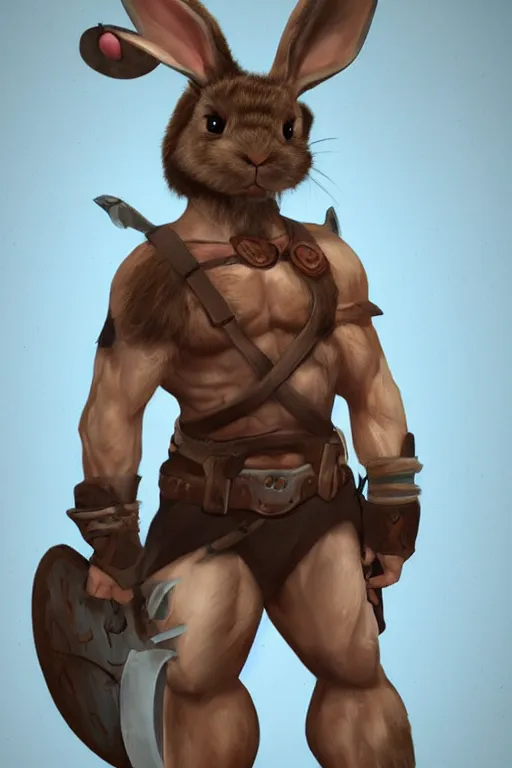 Prompt: anthropomorphic muscled rabbit warrior, Artstation