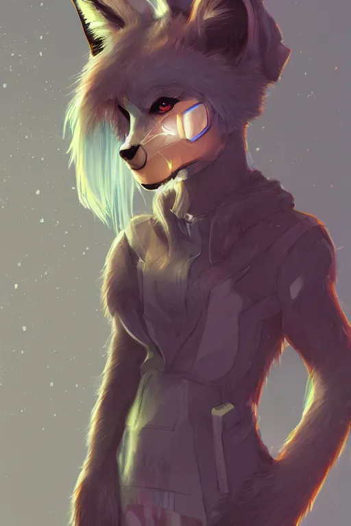 Image similar to a fox fursona, trending on artstation, by kawacy, furry art, digital art, cyberpunk